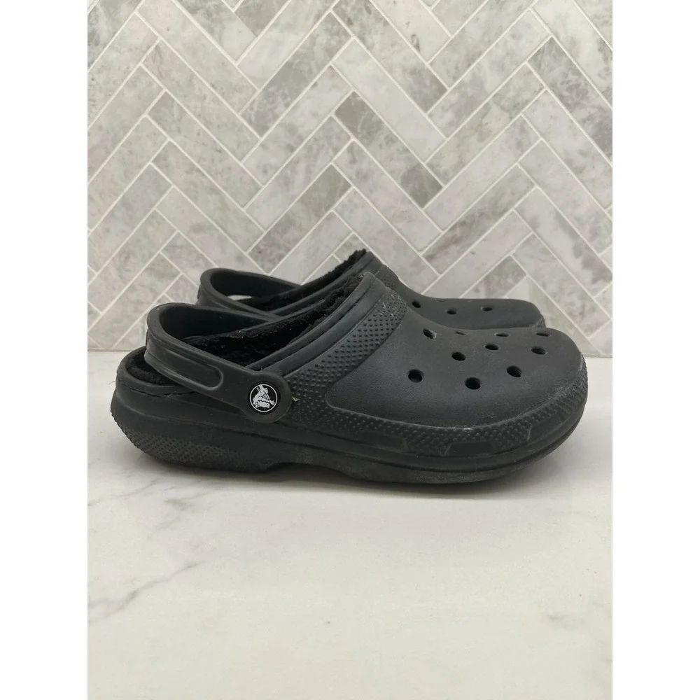 Crocs Dual Clogs Mens Size 8 Black Faux Fur Lined Classic Slip On‎ Winter